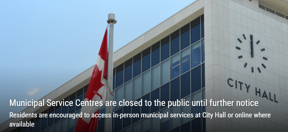 Municipal Service Centres closed to the public until further notice
