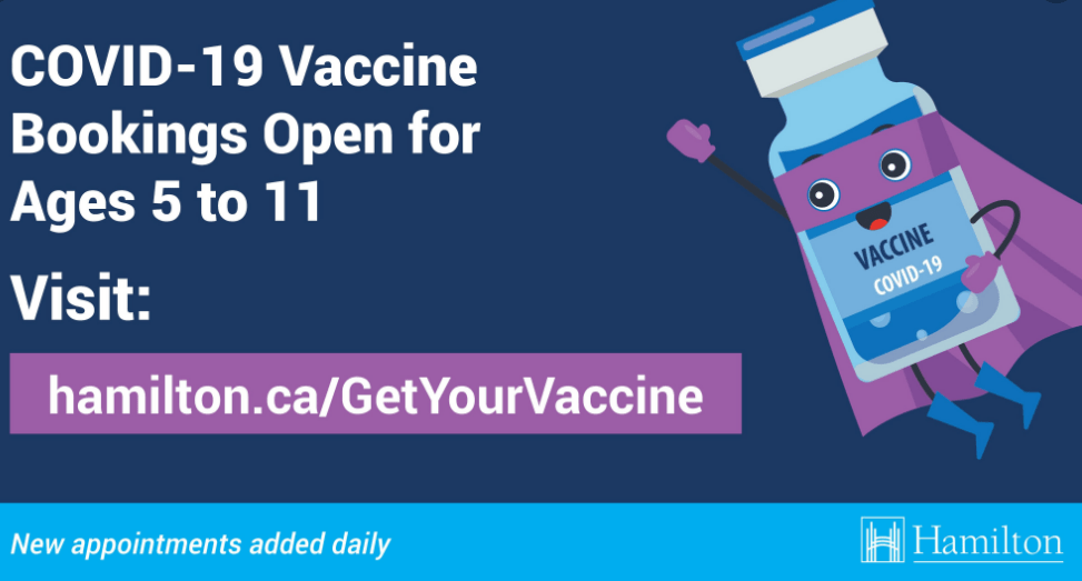 Walk-in option available for individuals ages 5 to 11 years of age at select vaccine clinic locations